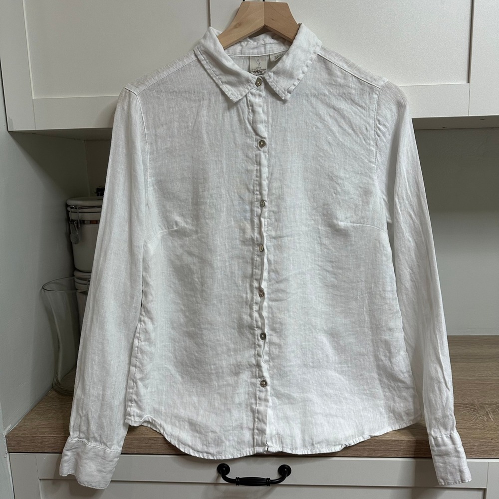 Joie 100% Linen Button Down Shirt Women S White Long Sleeve Coastal Quiet Luxury - Picture 1 of 13